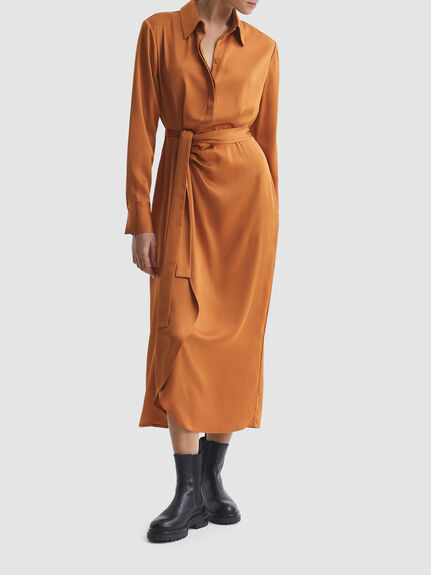 Arabella Satin Shirt-Style Midi Dress