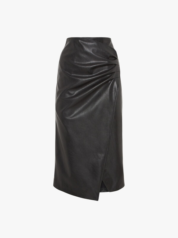 Faux Leather Ruched Skirt