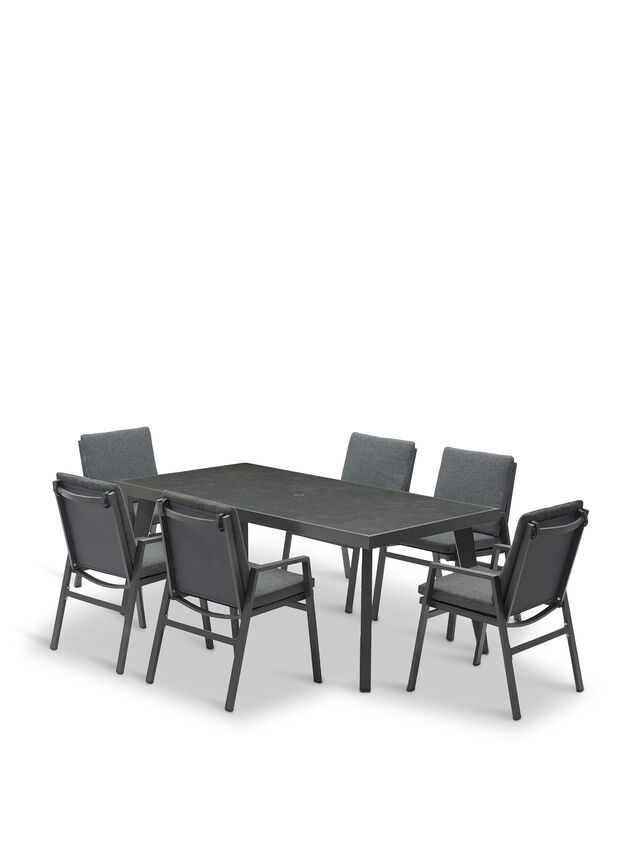 Amsterdam 6 Seat Dining Set with Dining Table, 6 Chairs, Parasol & Base