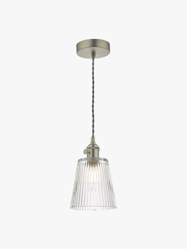 Hadano Pendant -  Antique Chrome with Ribbed Glass Shade