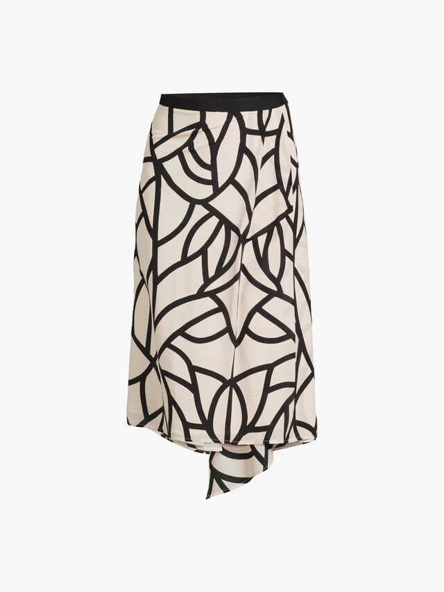 Silk Print Asymmetric Midi Skirt