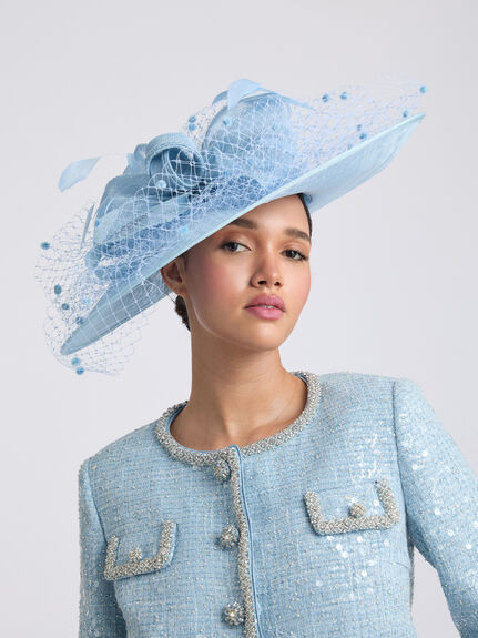 Abacca Bow and Chenille Veiling Disc Fascinator