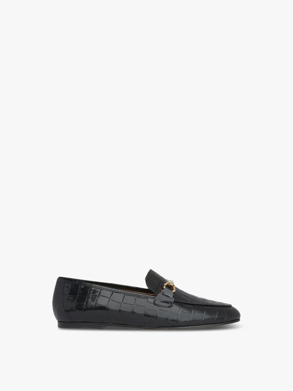 Marina Black Croc-Effect Leather Loafers