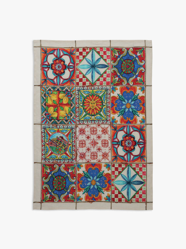 Camastra Geometric Printed Linen Tea Towel