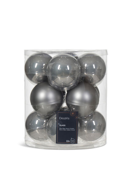 Bauble Glass Marble Grey Multipack