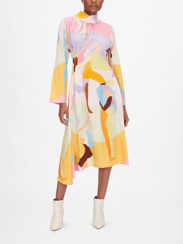 Arlinda Graphic Printed Asymmetric Midi Dress