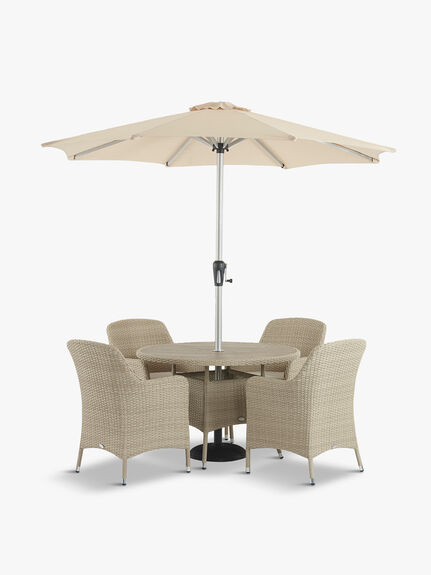 Tetbury Round 4 Seat Table with Parasol and Base