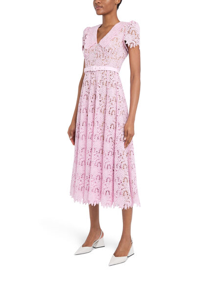 Pale Pink Guipure Lace Midi Dress