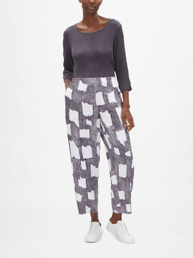 Abstract Shape Print Pull On Linen Trouser