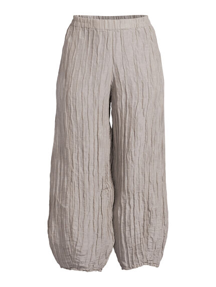 Taper Crinkled Cream Grey Silk Trousers