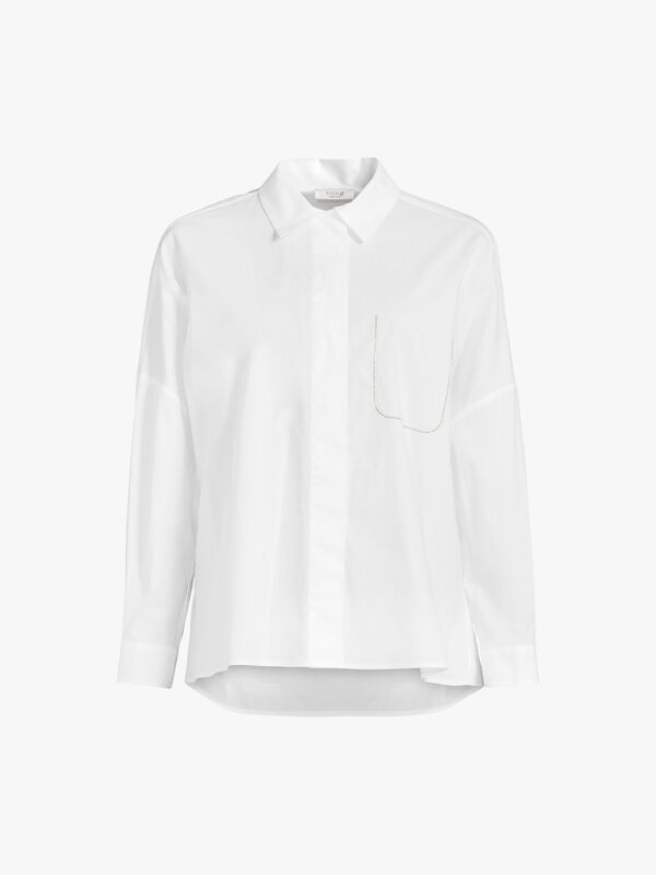 Cotton Poplin Long Sleeve Shirt w/Stitch Pocket Detail