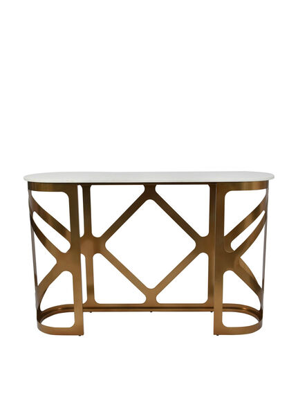 Metropolitan Console Table Satin Bronze with Off-White Marble Top