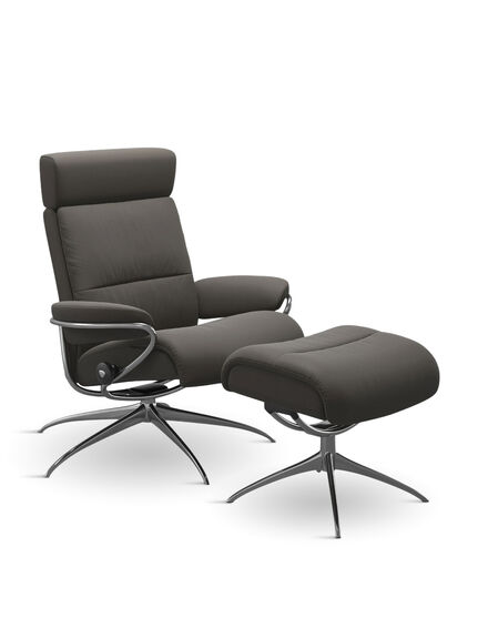 Tokyo Grey Leather Recliner Chair And Footstool
