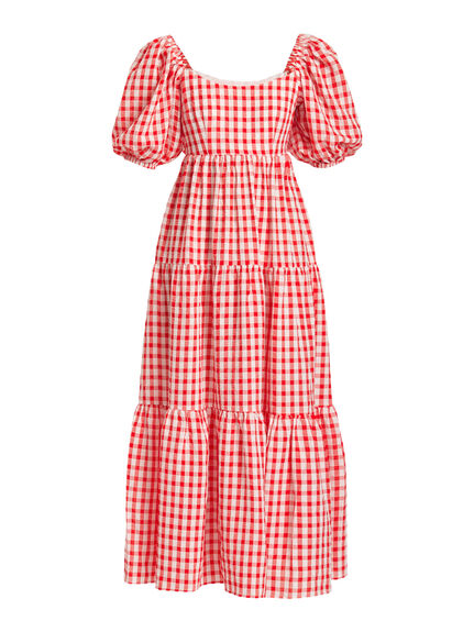 GIANNA RED GINGHAM TIE BACK MAXI DRESS