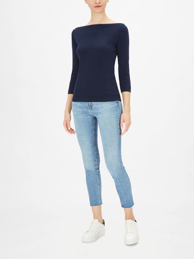Knitted Boat Neck Long Sleeve Top