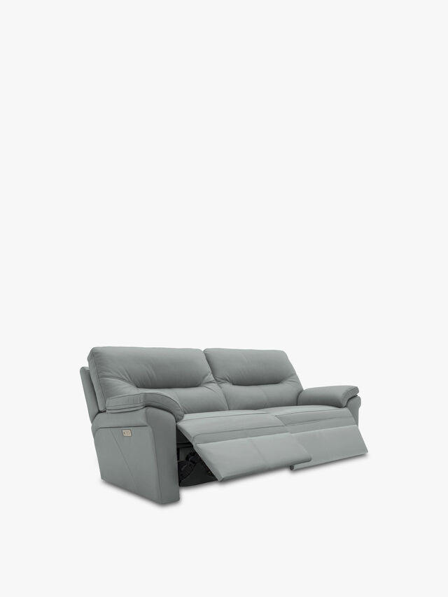 Seattle 3 Seater Double Power in Cambridge Grey Leather