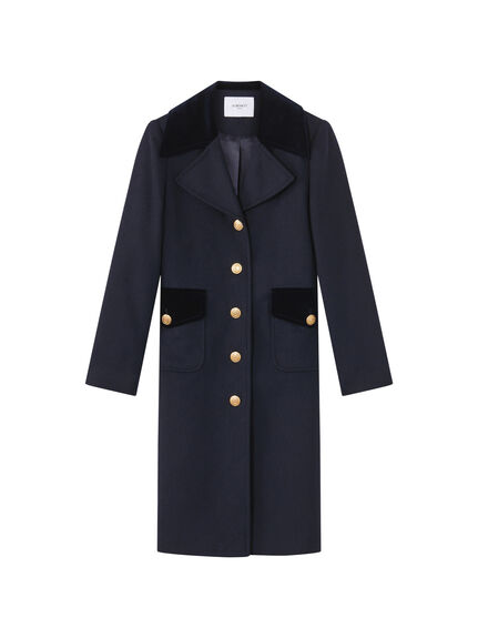 Lily Navy Recycled Wool And Velvet Coat