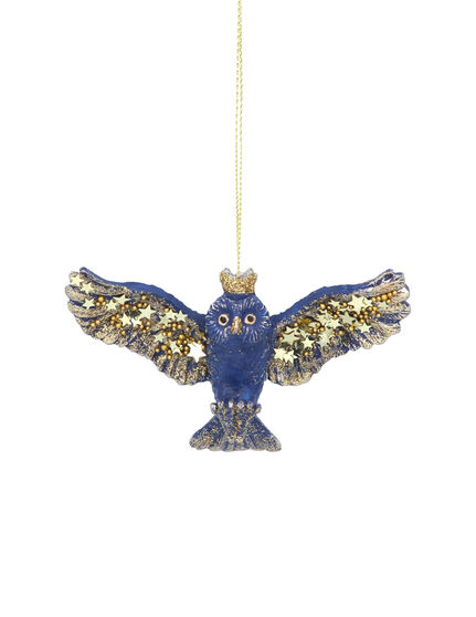 Blue/Gold Resin Flying Owl Dec