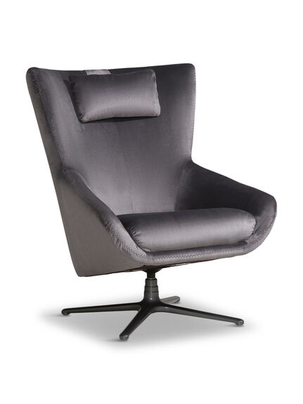 Laurino Grey Velvet Armchair With Headrest