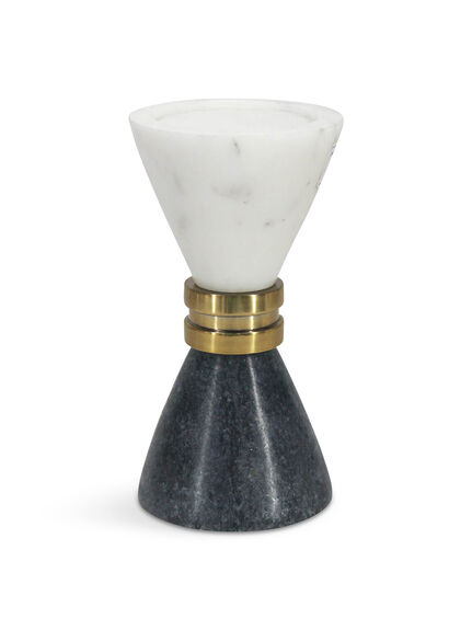 Marble Candle Holder White & Black with Brass Trim
