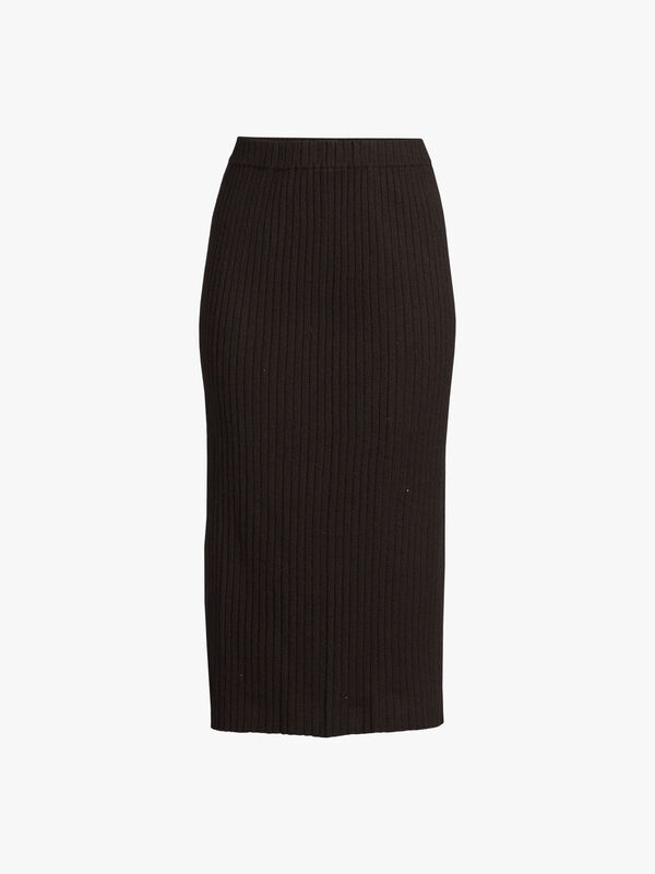 Cashmere Wide Rib Midi Skirt