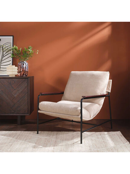 Keele Cream Fabric Lounge Armchair With Metal Frame