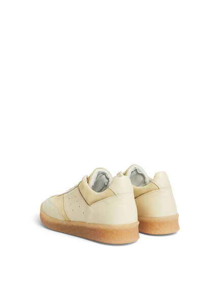 Beige Panelled Lace Up Sneakers