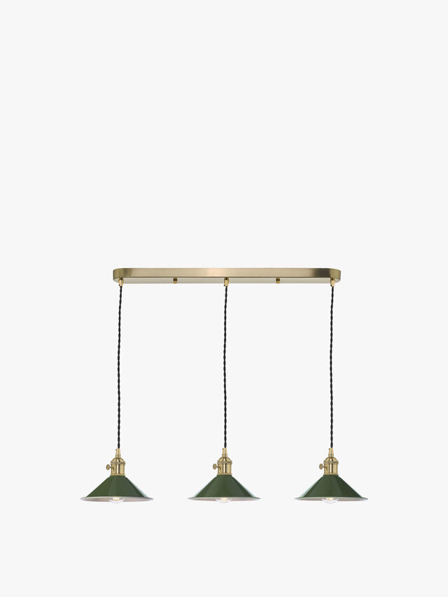 Hadano 3 Light Brass Suspension with Olive Green Shades