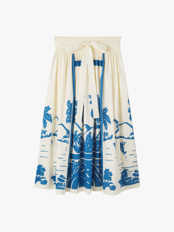Fellini Blue And Cream Tropical Print Cotton Skirt