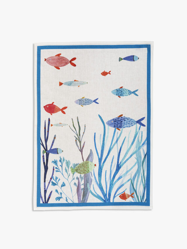 Poseidon Sealife Printed Linen Tea Towel