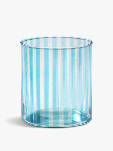 Blue Candy Stripe Glass Tea Light Holder