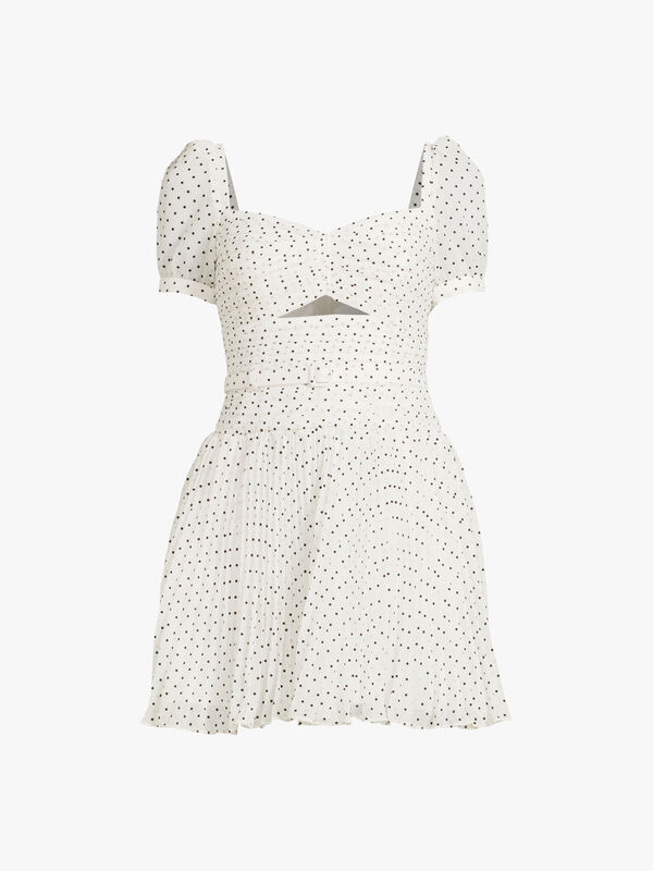 White Crinkle Chiffon Dot Mini Dress