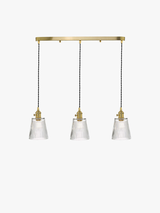 Hadano 3 Light Brass Suspension with Ribbed Glass Shades