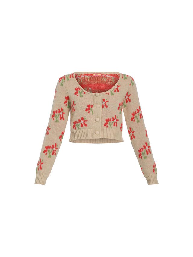 Lila Floral Cropped Knit Cardigan