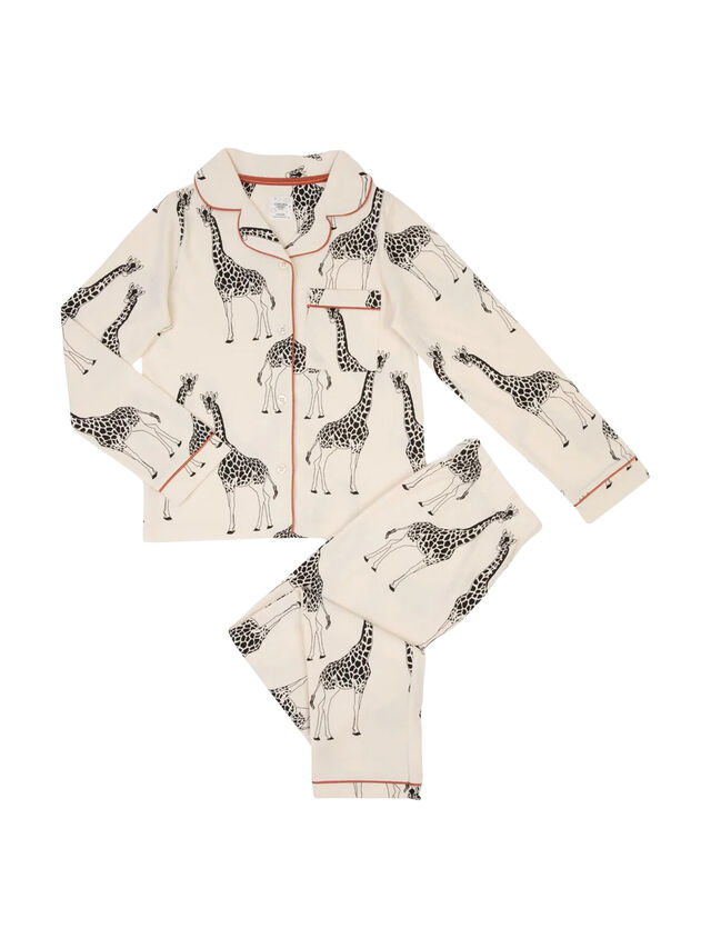 Giraffe Print Revere Collar Button Up Long Pyjama Set