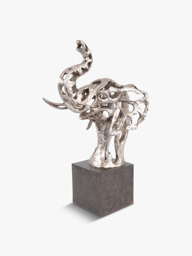 Addo Abstract Elephant Head Sculpture in Silver Resin