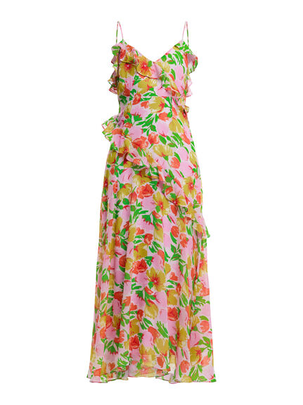 Aurelia Pink Garden Floral Chiffon Maxi Dress