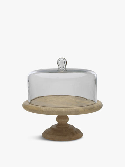 Recycled Glass Dome and Mango Wood Cake Stand