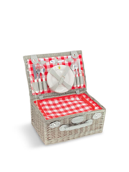 Marly Equiped Grey Wicker Picnic Basket for 4 Persons
