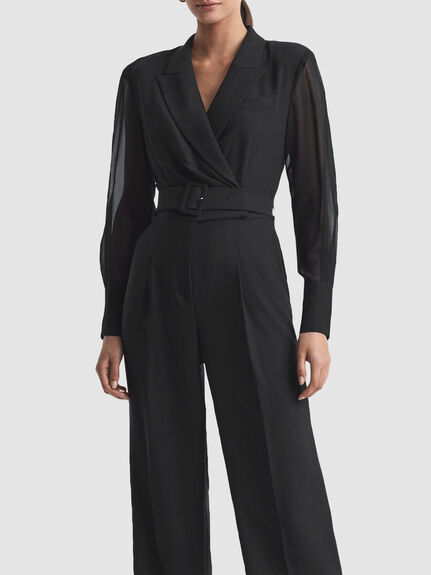 Flora Sheer Belted Double Breasted Jumpsuit