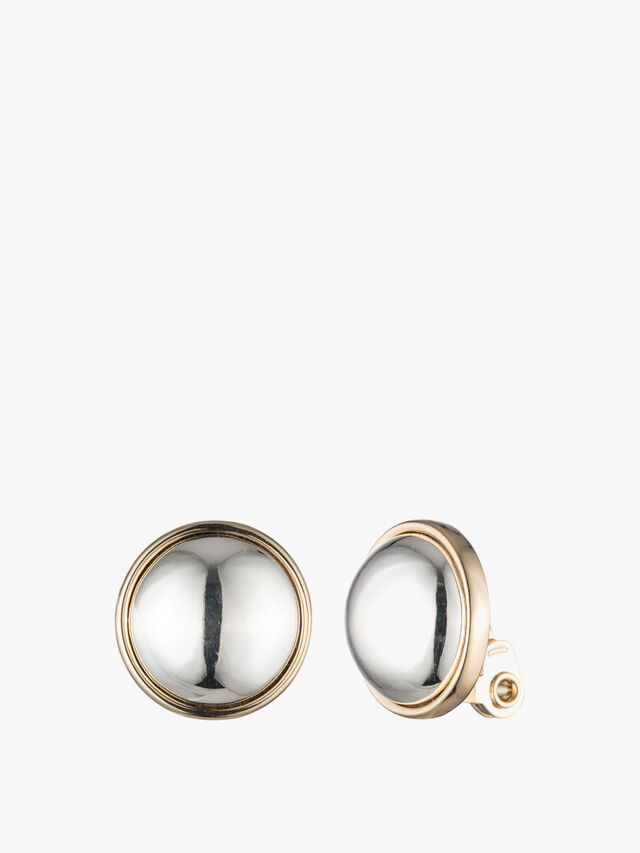 Two Tone Button Clip On Earrings