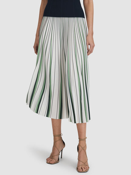 Saige Pleated Striped Midi Skirt