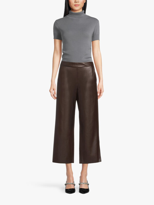 Faux Leather Wide Crop Trouser