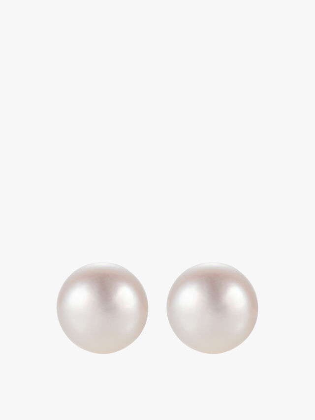 White Button Pearl Studs
