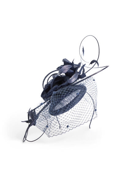 Pillbox with Veiling Flower and Quills Fascinator