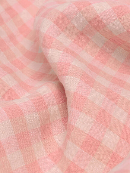 Pink Bloom Gingham Linen Duvet Cover