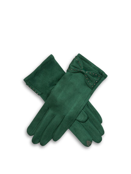 Faux Suede Gloves with Studded Bow