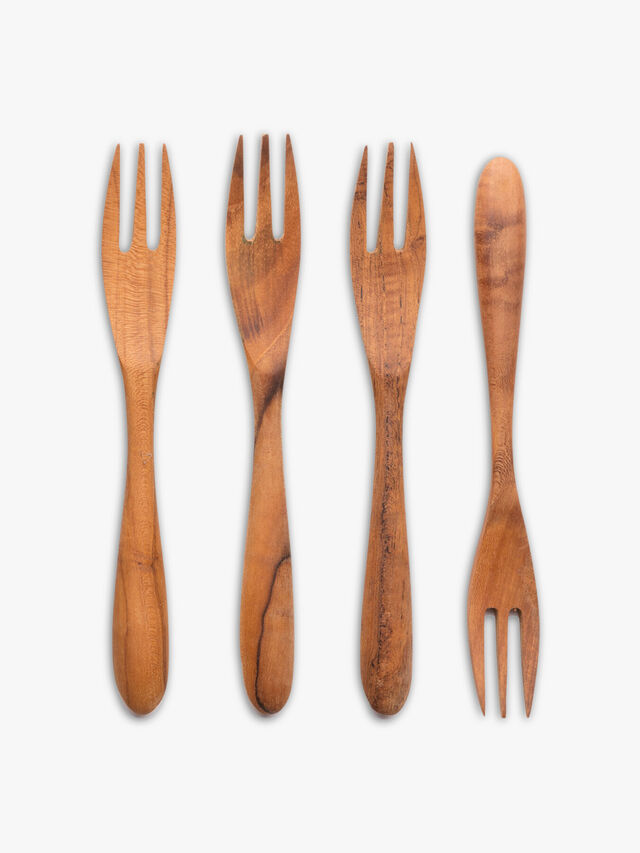 Reclaimed Teak Root Wood Fork Set of 4