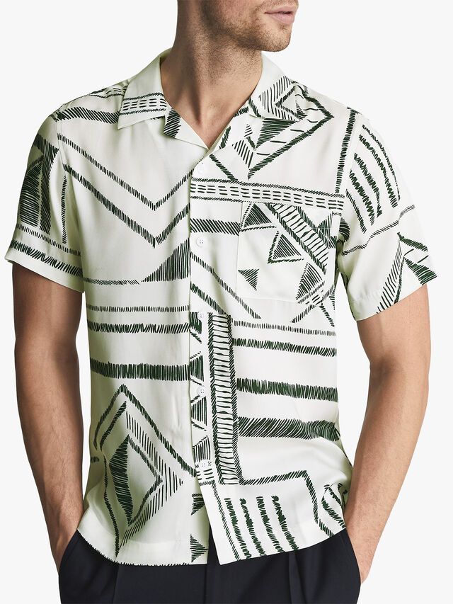 Mackrae Cuban Collar Tribal Print Shirt
