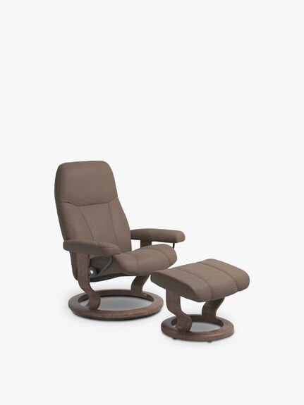 Stressless Consul Large Classic Chair and Stool, Batick Mole & Walnut
